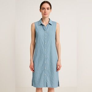 THEORY Midi Shirt Dress Spring Linen Blue Size P ( Small‎ ) Button Down